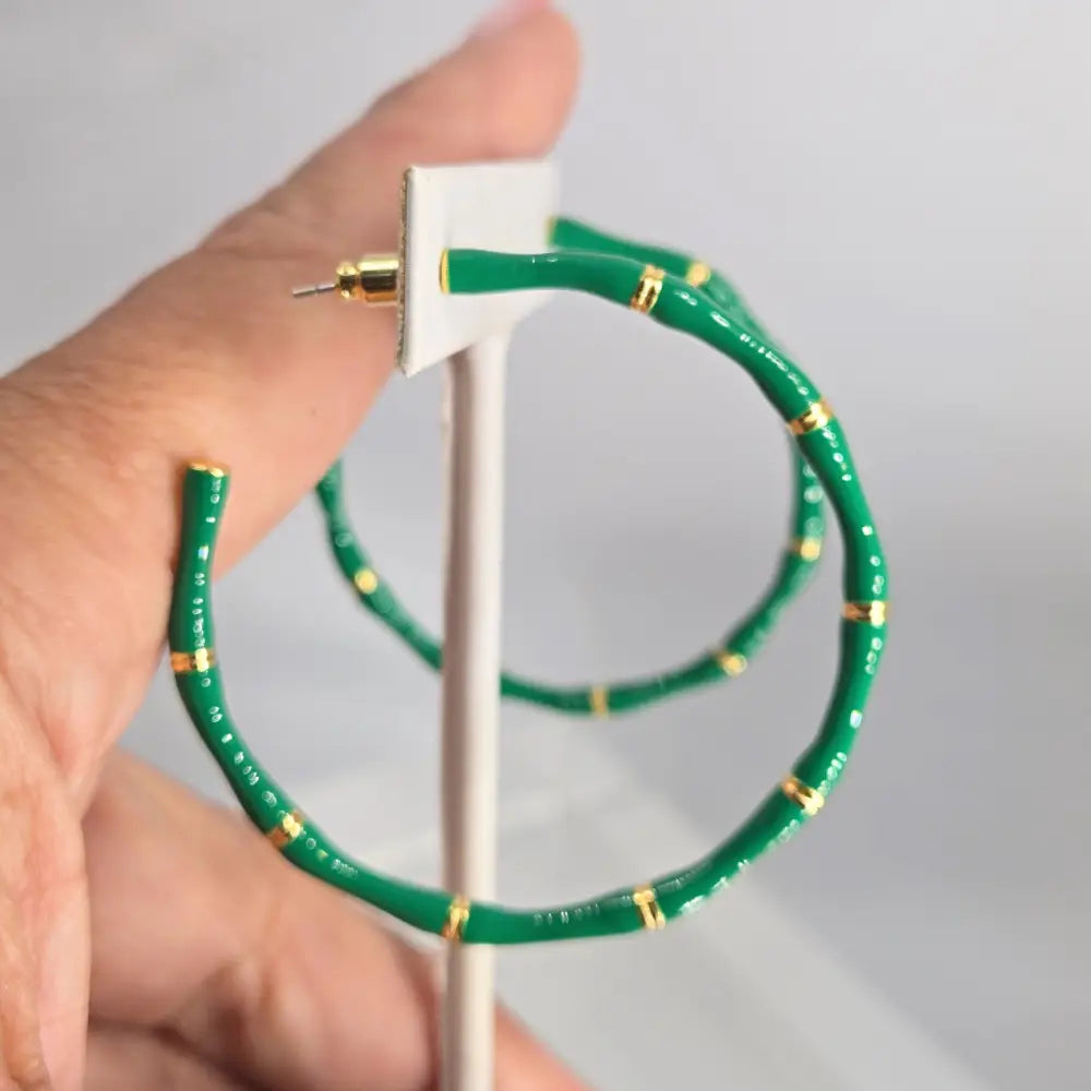 ?BIg Bamboo’ 2.25’’ Earrings - Enamel Jeweler’s Brass