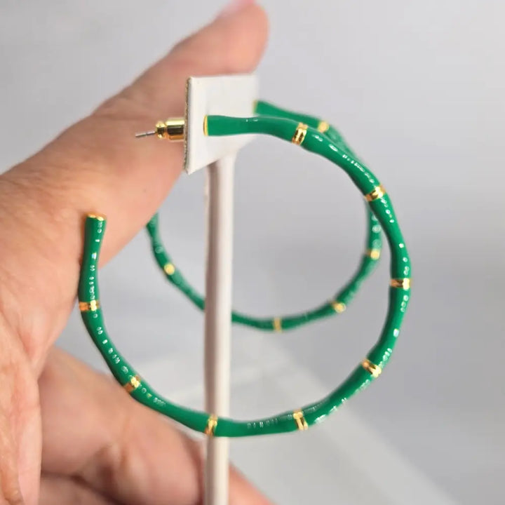 ?BIg Bamboo’ 2.25’’ Earrings - Enamel Jeweler’s Brass