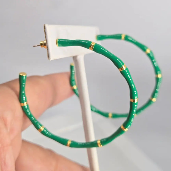 ?BIg Bamboo’ 2.25’’ Earrings - Enamel Jeweler’s Brass