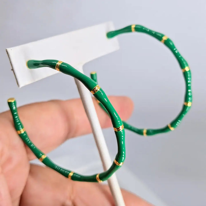 ?BIg Bamboo’ 2.25’’ Earrings - Enamel Jeweler’s Brass