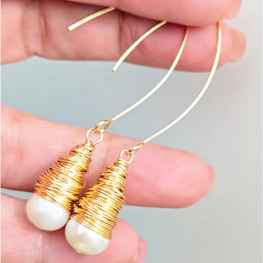 ?BIrd’s Nest 2.5’’ Earrings - Pearls Elongated French Hook - 2’’ / (smooth Version)