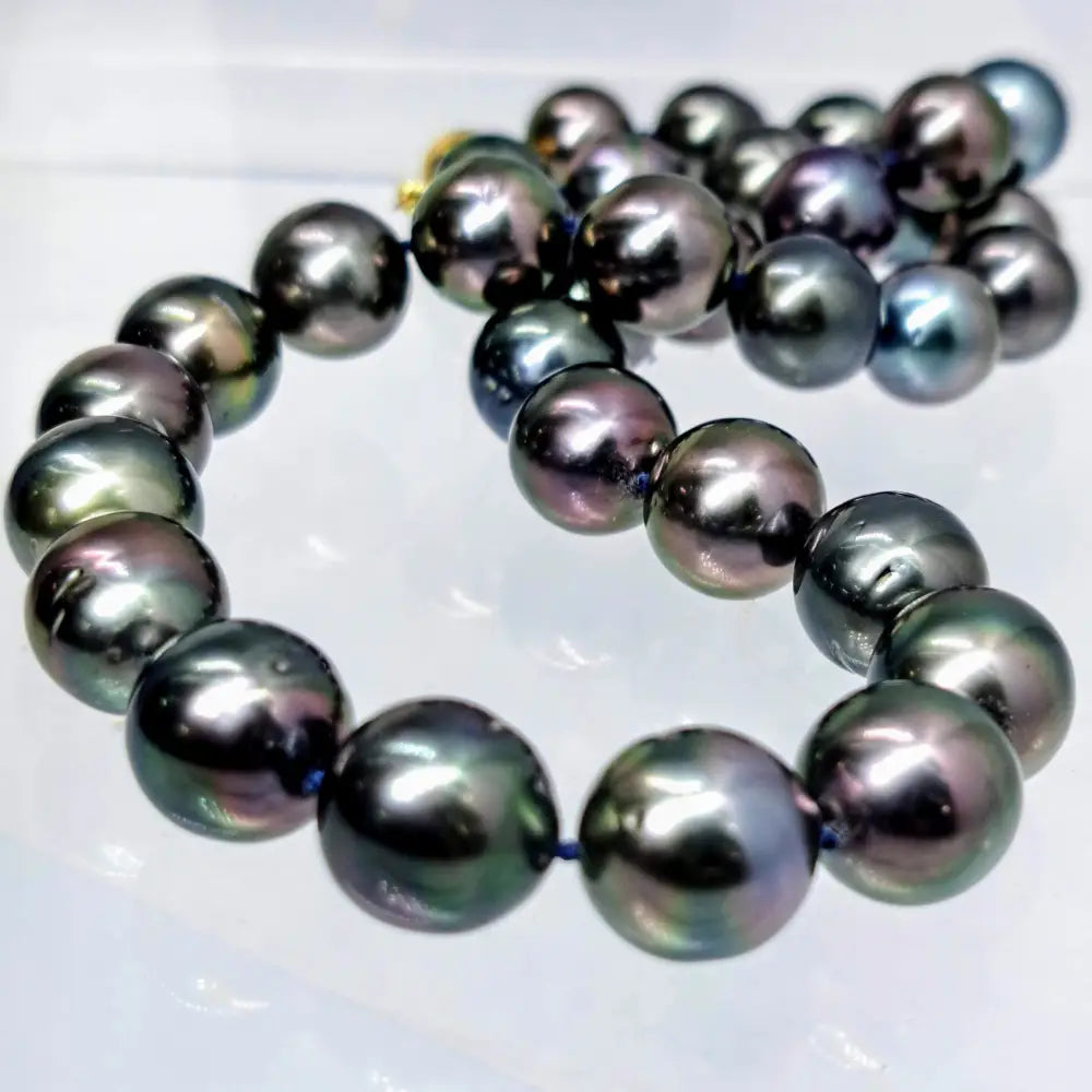 ?BLack Cherry’ 18’’ Necklace - Tahitian Pearls Silk 18k Ball Clasp - Necklace