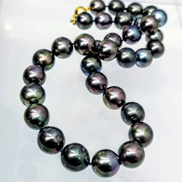 ?BLack Cherry’ 18’’ Necklace - Tahitian Pearls Silk 18k Ball Clasp - Necklace