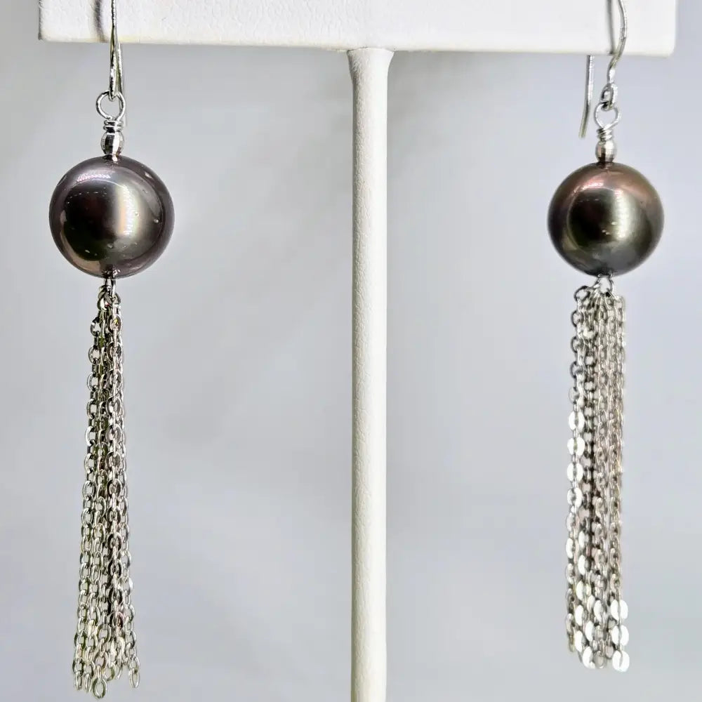 ?BLack Pearl Dancers’ 2.75’’ Earrings - Tahitian Pearls Anti-tarnish Sterling