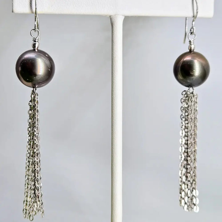 ?BLack Pearl Dancers’ 2.75’’ Earrings - Tahitian Pearls Anti-tarnish Sterling