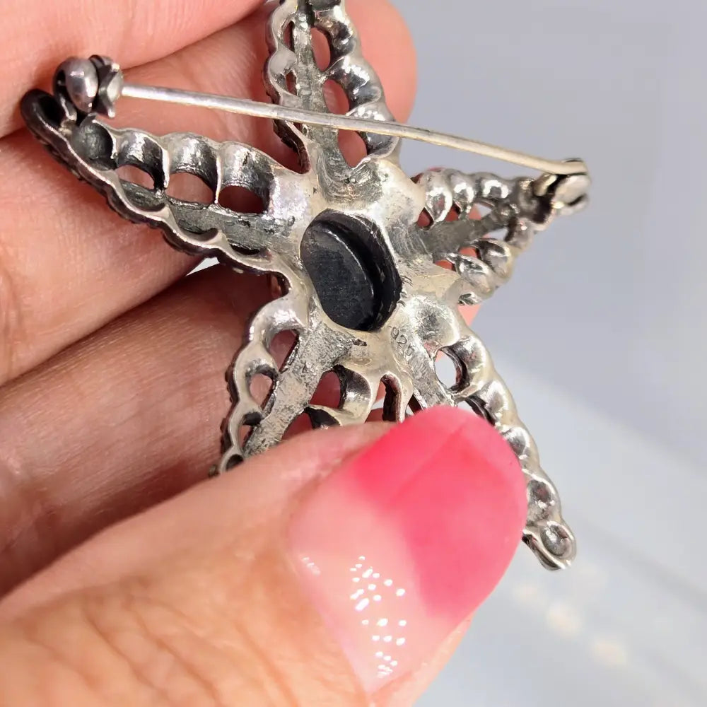 ?BLack Star’ 2’’ Brooch/pearl Enhancer - Onyx Marcasite Sterling - Brooch