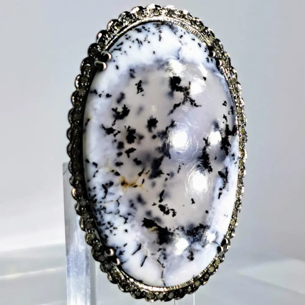 ?BLack & White #5’’ Sz 7.25 Ring - Dendritic Opal Diamond Black Sterling - Size - Ring