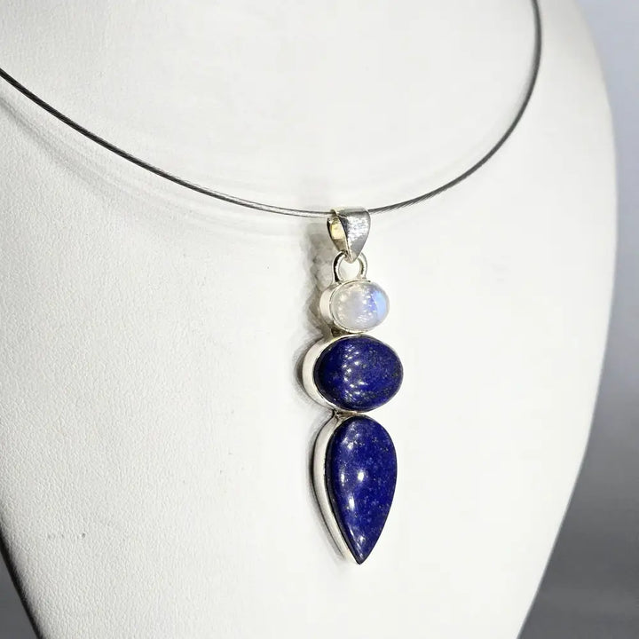 ?BLue for You’ Pendant Necklace - Lapis Lazuli Moonstone Sterling - Key West Local Luxe