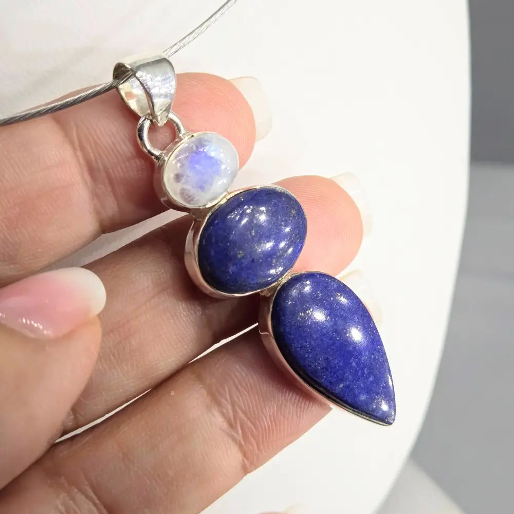 ?BLue for You’ Pendant Necklace - Lapis Lazuli Moonstone Sterling - Key West Local Luxe