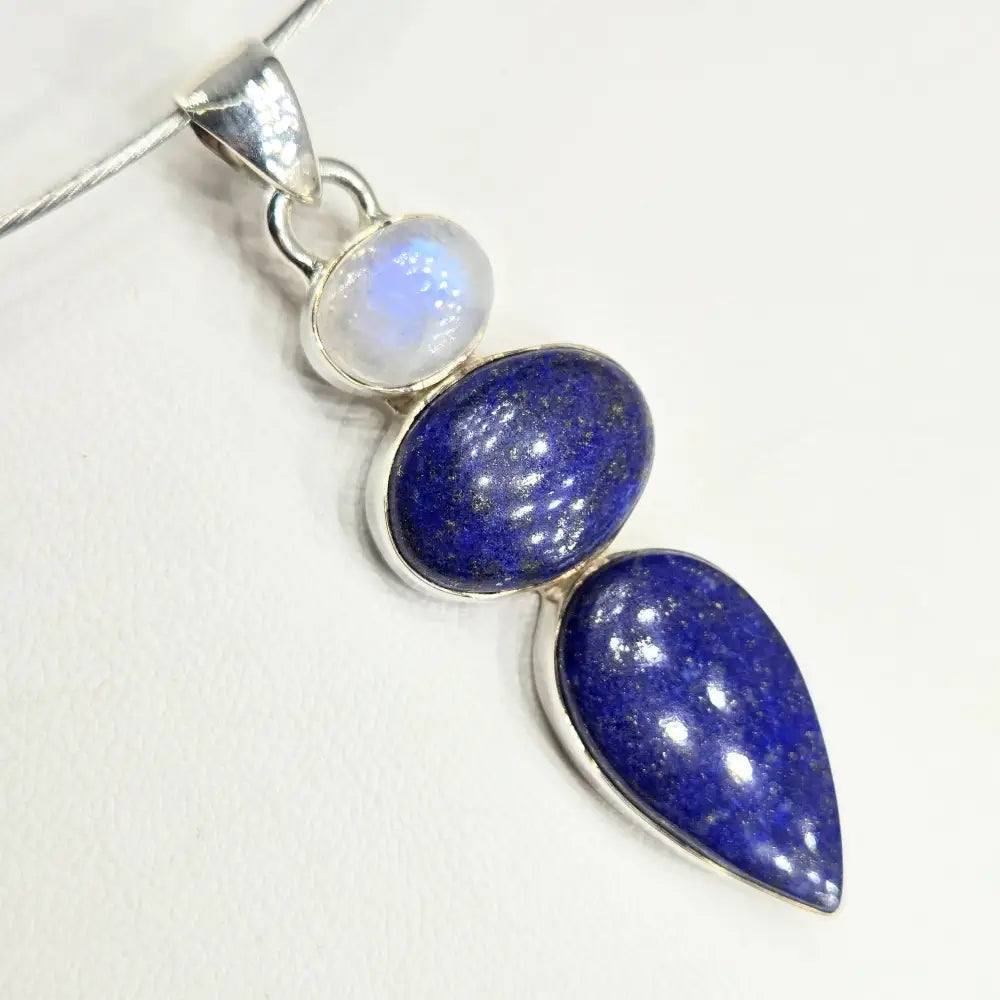?BLue for You’ Pendant Necklace - Lapis Lazuli Moonstone Sterling - Key West Local Luxe