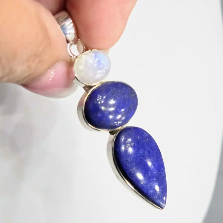 ?BLue for You’ Pendant Necklace - Lapis Lazuli Moonstone Sterling - Key West Local Luxe