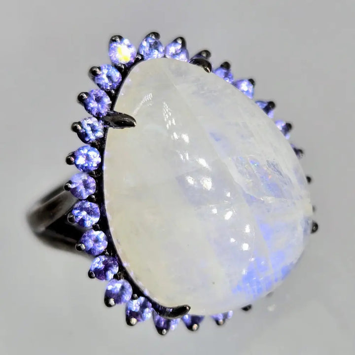 ?BLue Heaven’ Sz 7 Ring - Moonstone Tanzanite Black Rhodium Sterling