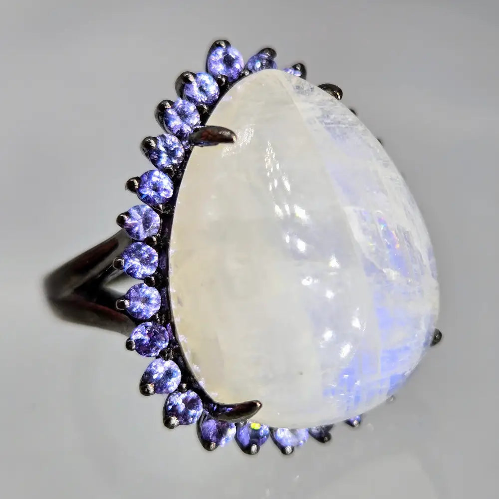 ?BLue Heaven’ Sz 7 Ring - Moonstone Tanzanite Black Rhodium Sterling