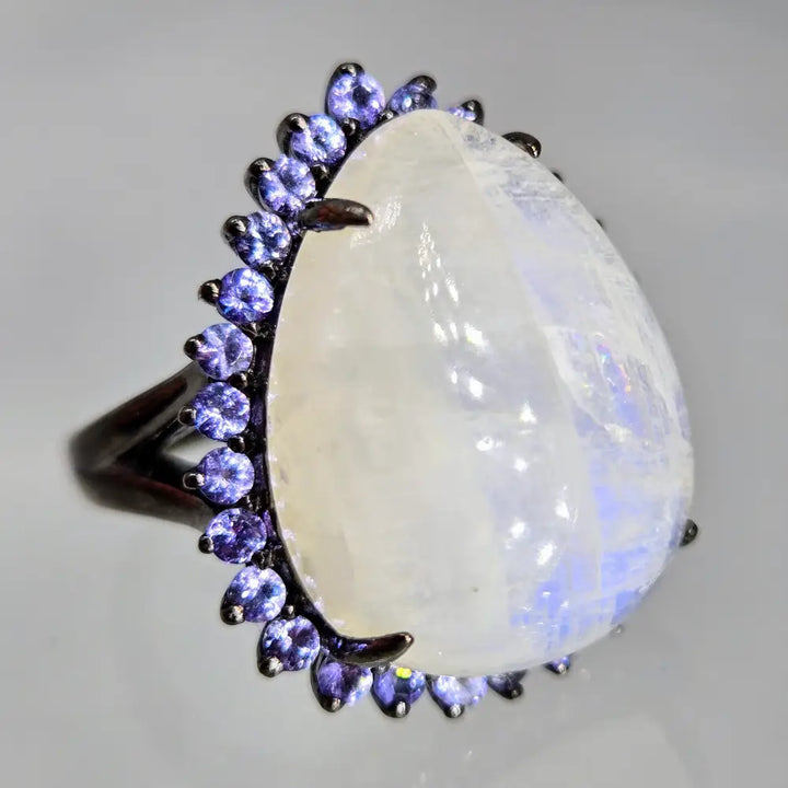 ?BLue Heaven’ Sz 7 Ring - Moonstone Tanzanite Black Rhodium Sterling