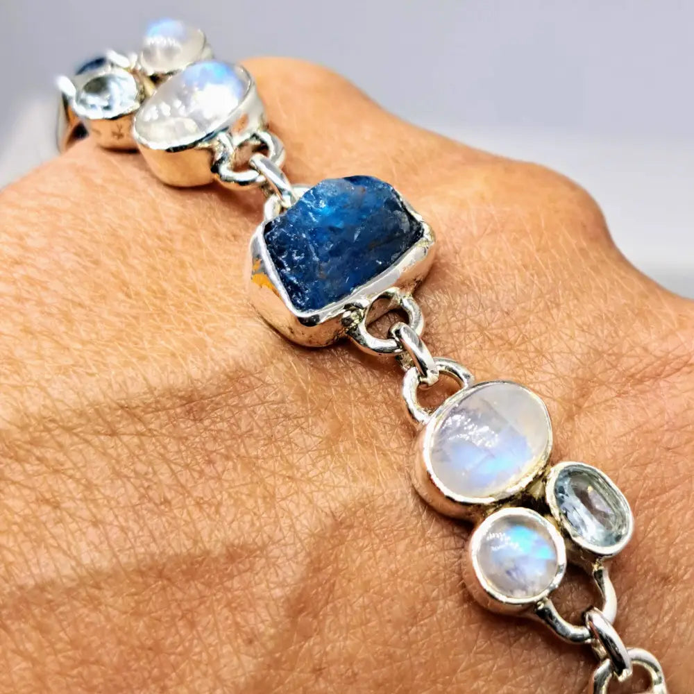 ?BLue Moon Dance’ 7’’ - 8’’ Bracelet - Apatite Moonstone Topaz Sterling