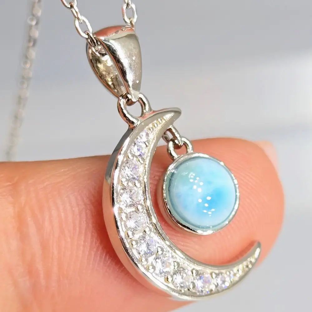 ?BLue Moon’ Pendant Necklace - Larimar Zirconia Anti-tarnish Sterling