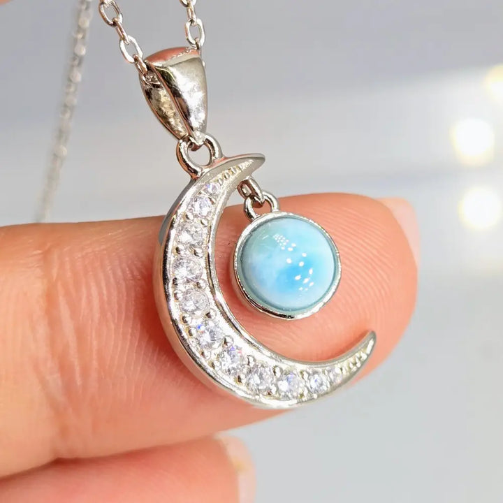 ?BLue Moon’ Pendant Necklace - Larimar Zirconia Anti-tarnish Sterling