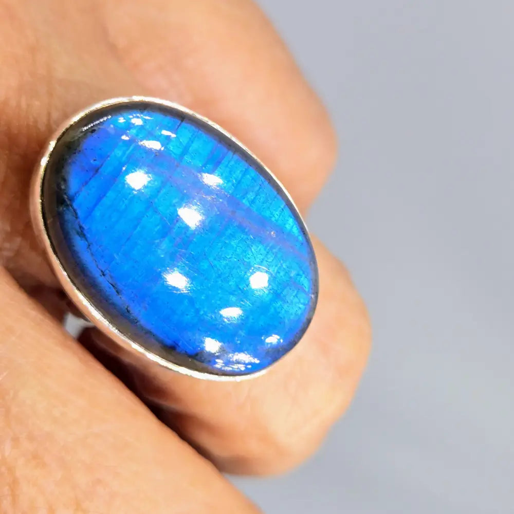 ?BLue Morpho’ Adj. Sz 6 to 8 Ring - Labradorite Sterling