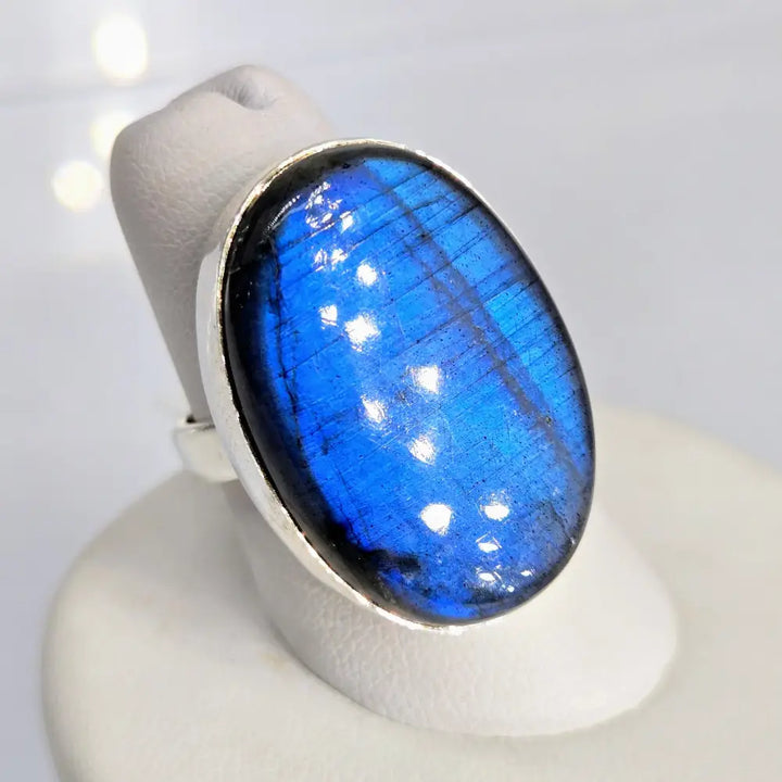 ?BLue Morpho’ Adj. Sz 6 to 8 Ring - Labradorite Sterling