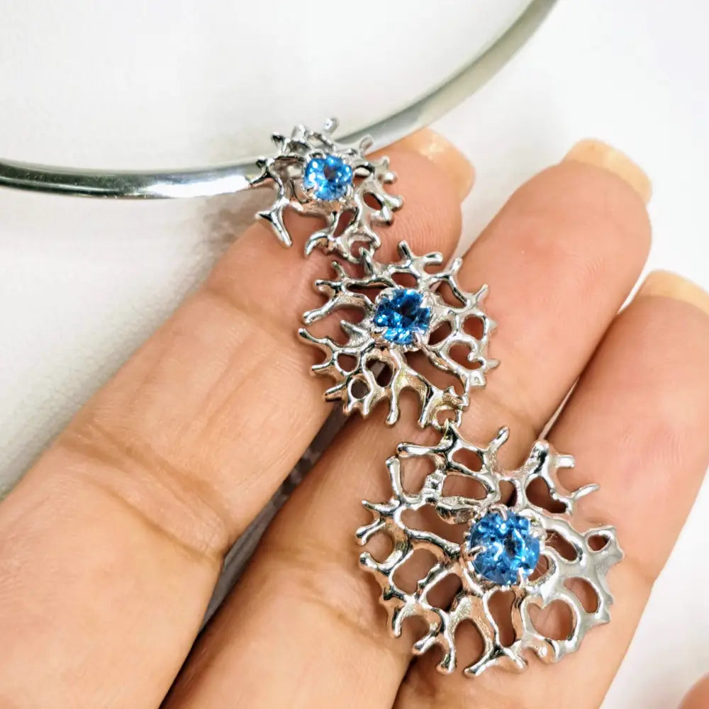 ?BLue Ocean’ 2.25’’ Pendant 18’’ Slide Necklace - Topaz Sterling
