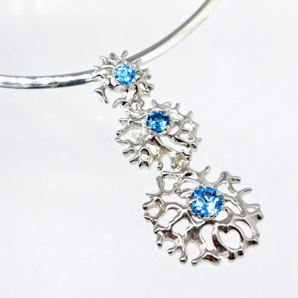 ?BLue Ocean’ 2.25’’ Pendant 18’’ Slide Necklace - Topaz Sterling
