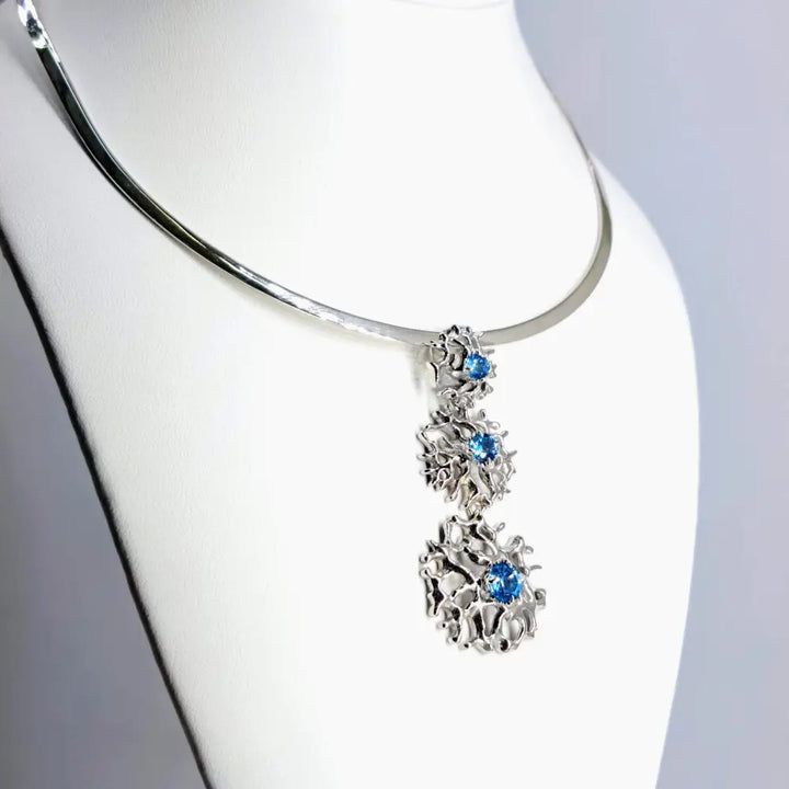 ?BLue Ocean’ 2.25’’ Pendant 18’’ Slide Necklace - Topaz Sterling