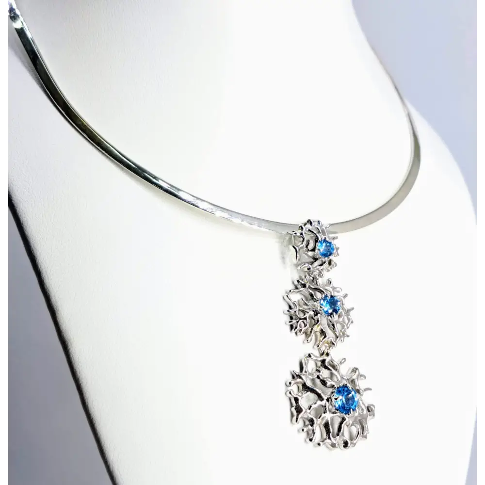 ?BLue Ocean’ 2.25’’ Pendant 18’’ Slide Necklace - Topaz Sterling