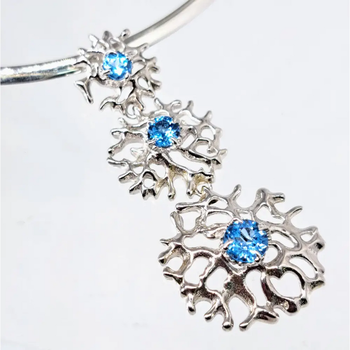 ?BLue Ocean’ 2.25’’ Pendant 18’’ Slide Necklace - Topaz Sterling