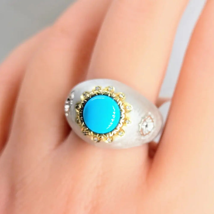 ?BLue Skies Shine’ Sz 8 Ring - Turquoise Diamonds 18k Gold Accents