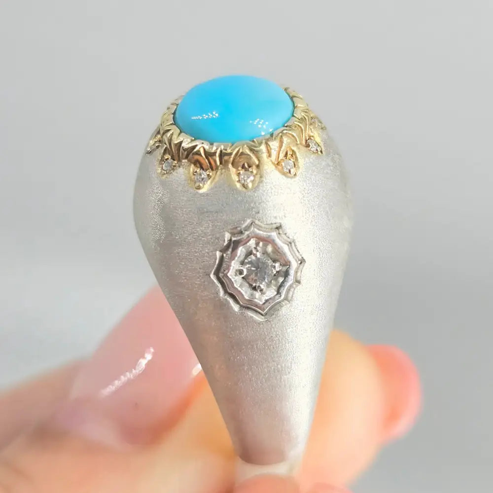 ?BLue Skies Shine’ Sz 8 Ring - Turquoise Diamonds 18k Gold Accents