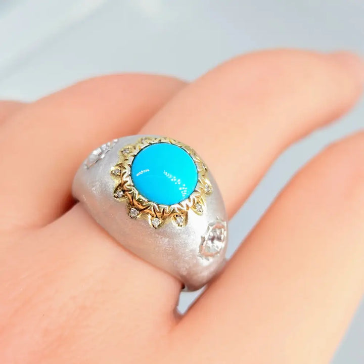 ?BLue Skies Shine’ Sz 8 Ring - Turquoise Diamonds 18k Gold Accents