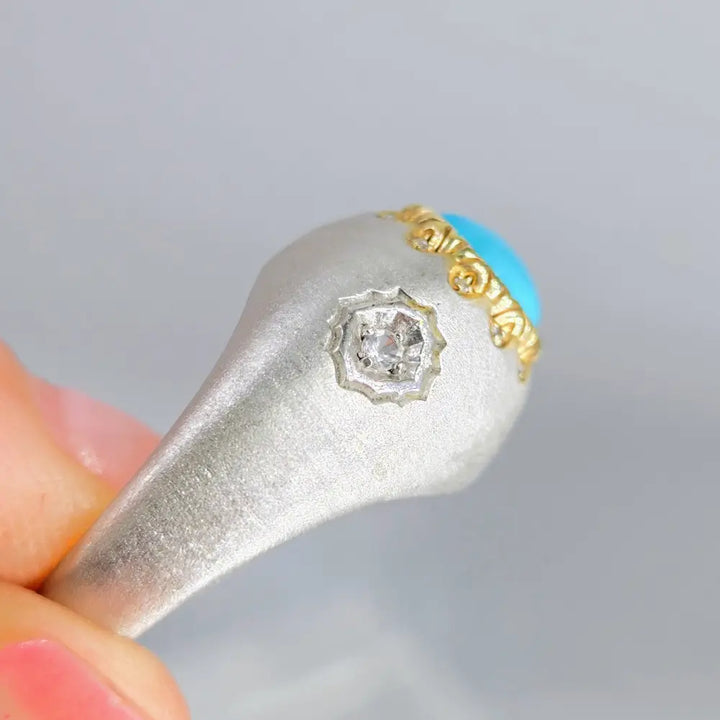 ?BLue Skies Shine’ Sz 8 Ring - Turquoise Diamonds 18k Gold Accents