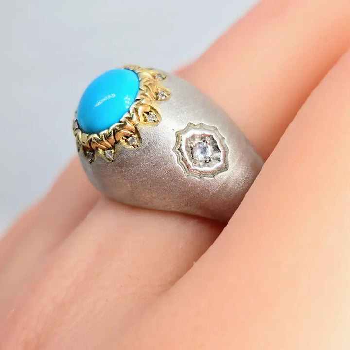 ?BLue Skies Shine’ Sz 8 Ring - Turquoise Diamonds 18k Gold Accents