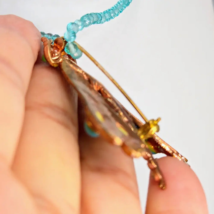 ?BLue Sky Fly’ Convertible Necklace/brooch Combo - Crystal Bronze Enamel Sterling Findings - 16’’ - 18’’ - Necklace