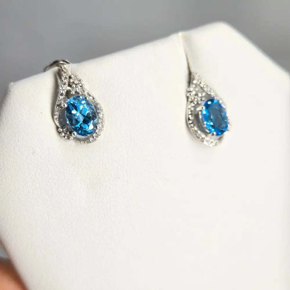 ?DRoplets’.5’’ Earrings - Blue Topaz Diamonds Anti-tarnish Sterling