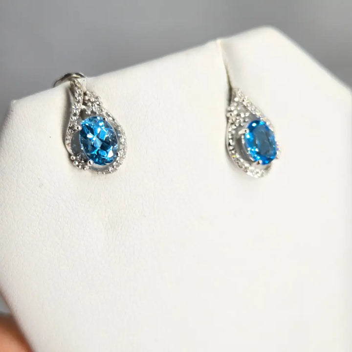 ?DRoplets’.5’’ Earrings - Blue Topaz Diamonds Anti-tarnish Sterling
