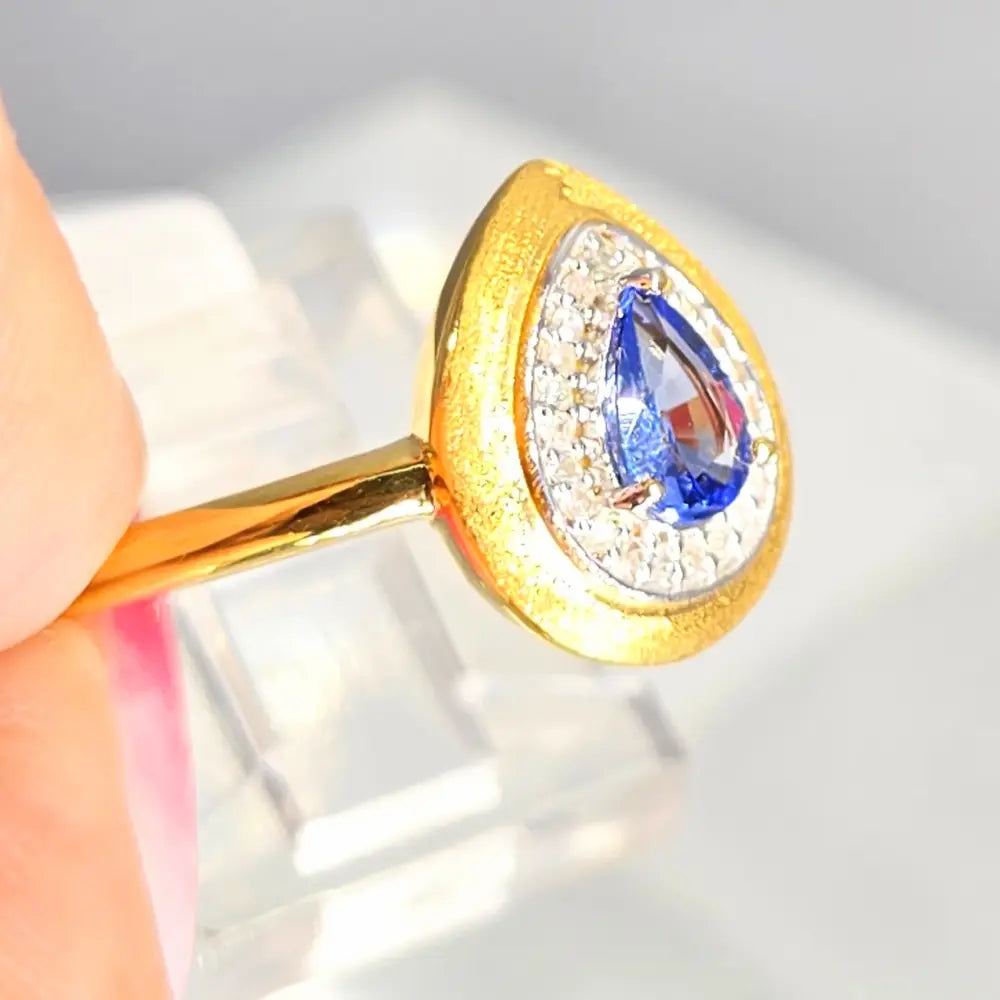 ?BLue Velvet’ Sz 8 Ring - Tanzanite Diamonds Sapphire 18k Gold Over Anti-tarnish Sterling