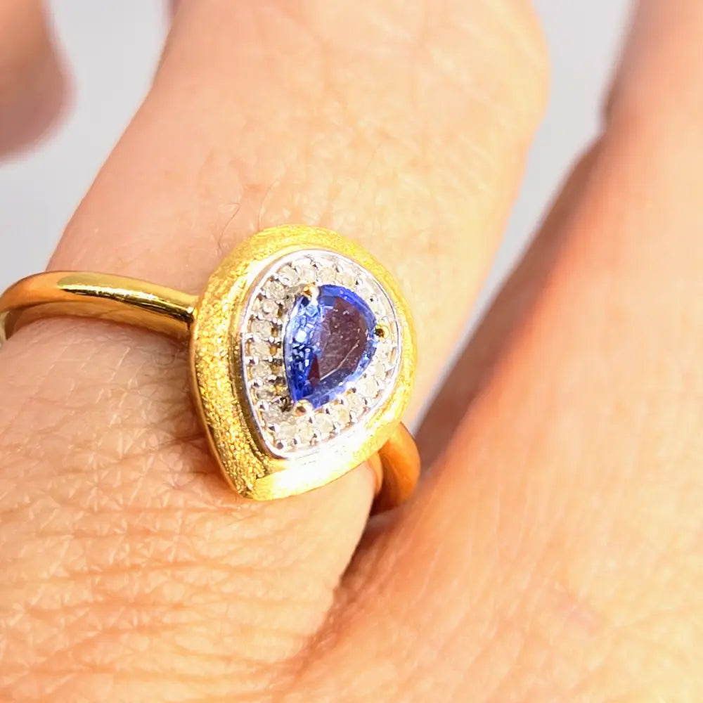 ?BLue Velvet’ Sz 8 Ring - Tanzanite Diamonds Sapphire 18k Gold Over Anti-tarnish Sterling