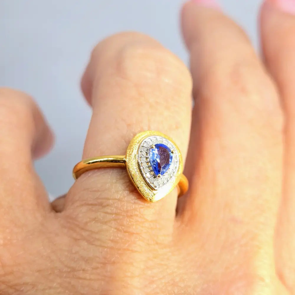 ?BLue Velvet’ Sz 8 Ring - Tanzanite Diamonds Sapphire 18k Gold Over Anti-tarnish Sterling