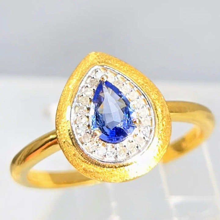 ?BLue Velvet’ Sz 8 Ring - Tanzanite Diamonds Sapphire 18k Gold Over Anti-tarnish Sterling