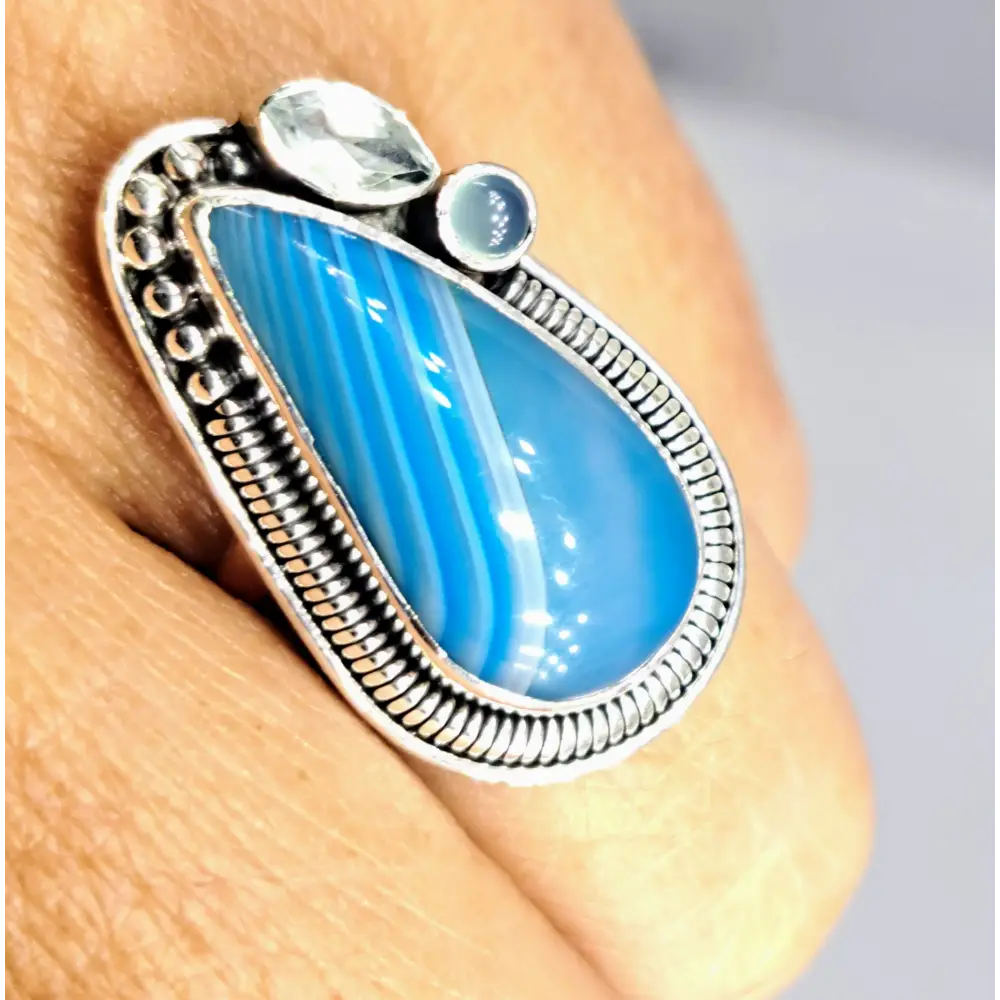 ?BLuesday Afternoon’ Sz 7 Ring - Agate Topaz Chalcedony Sterling