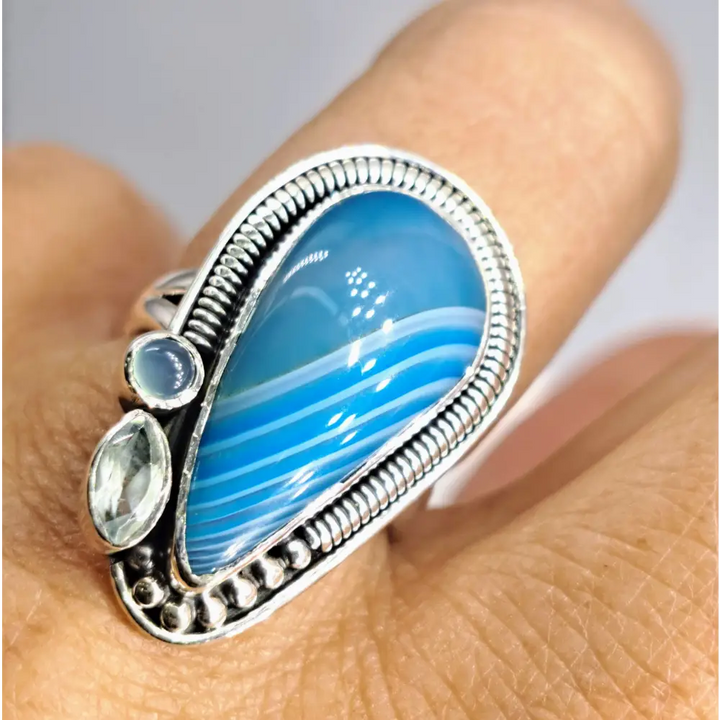 ?BLuesday Afternoon’ Sz 7 Ring - Agate Topaz Chalcedony Sterling