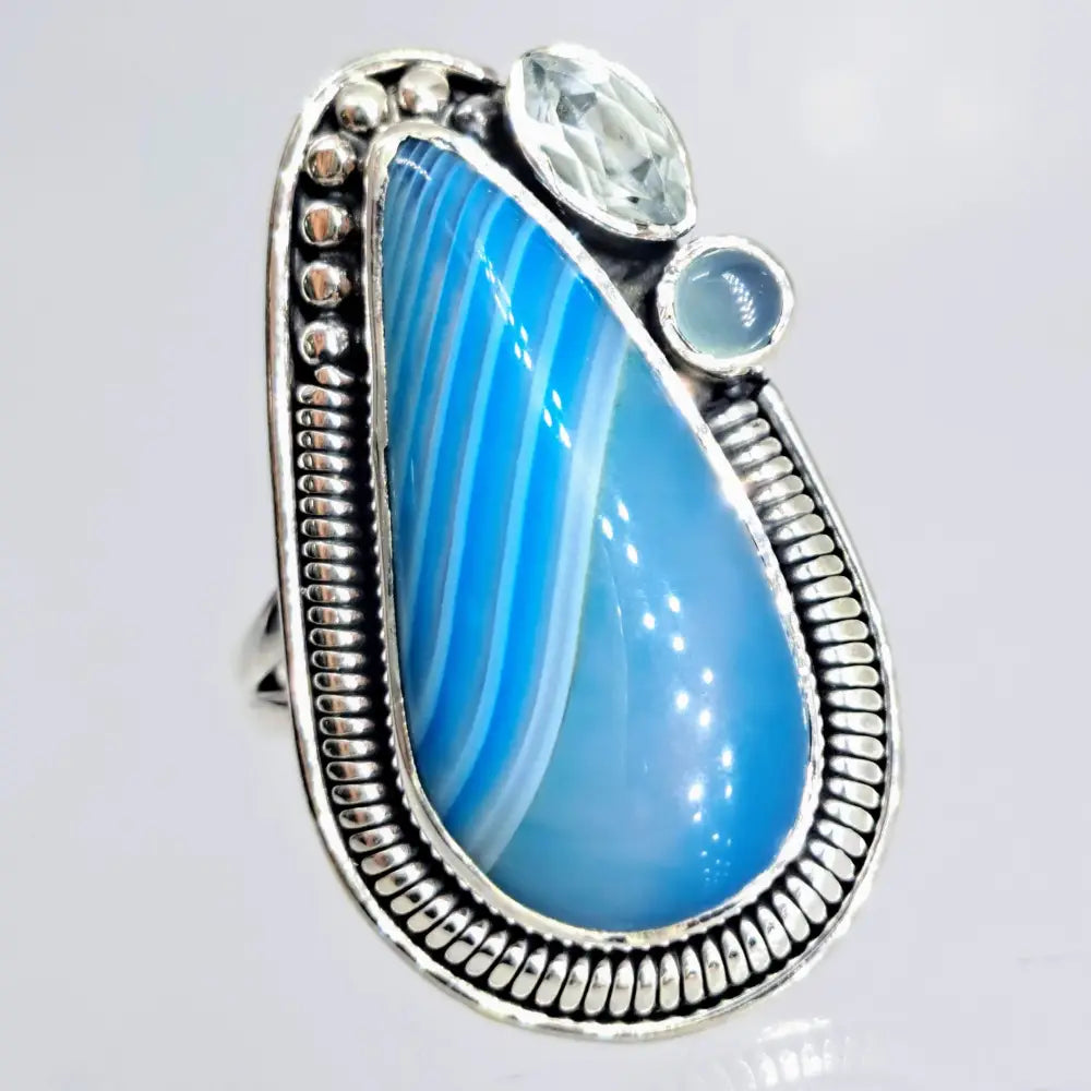 ?BLuesday Afternoon’ Sz 7 Ring - Agate Topaz Chalcedony Sterling