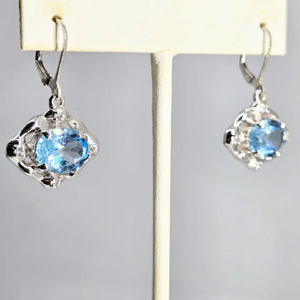 ?BLuest Waters’ 1.5’’ Earrings - Blue & White Topaz Anti-tarnish Sterling