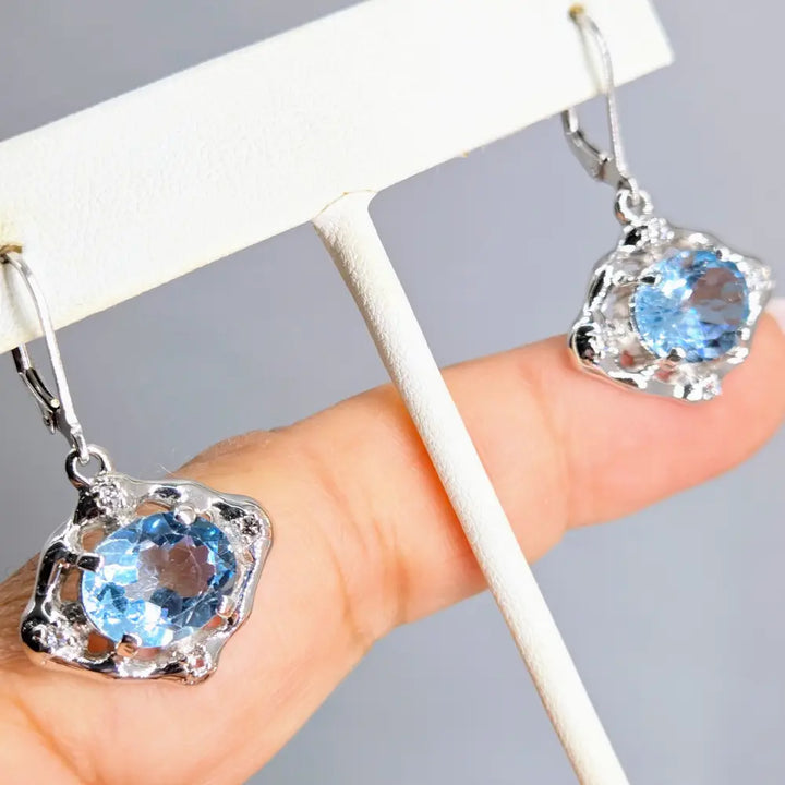 ?BLuest Waters’ 1.5’’ Earrings - Blue & White Topaz Anti-tarnish Sterling