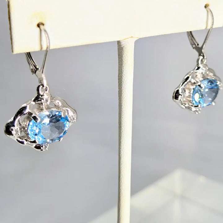 ?BLuest Waters’ 1.5’’ Earrings - Blue & White Topaz Anti-tarnish Sterling