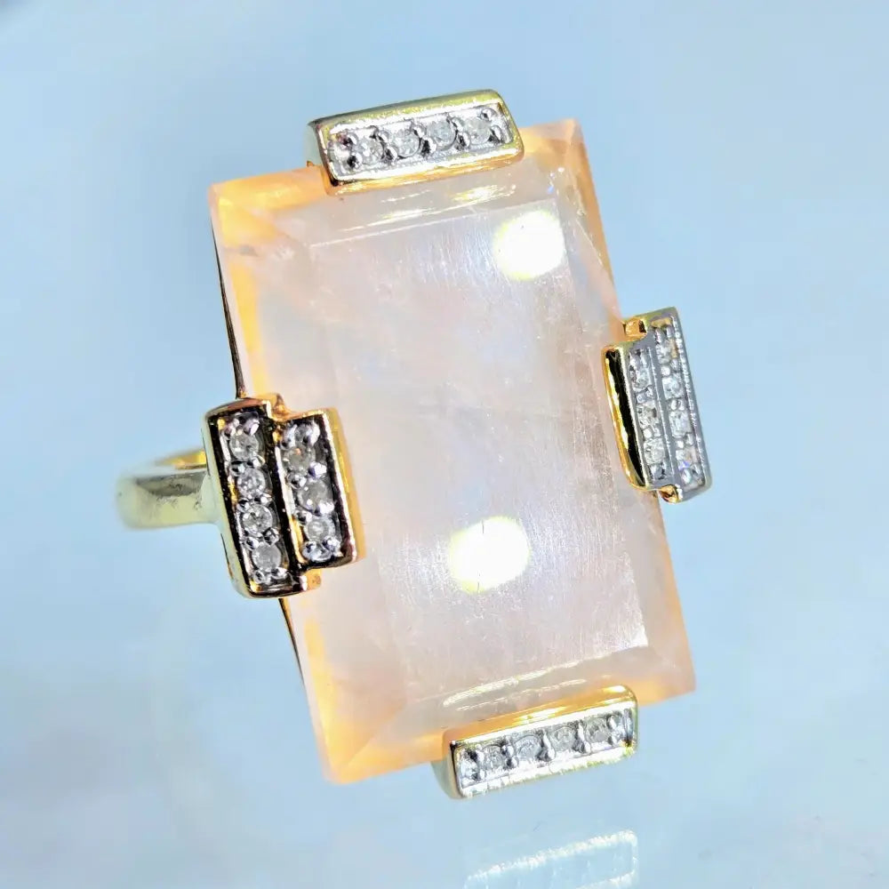 ?BLush’ Sz 7 Ring - Rose Quartz Zircon Stone 18k Gold Sterling