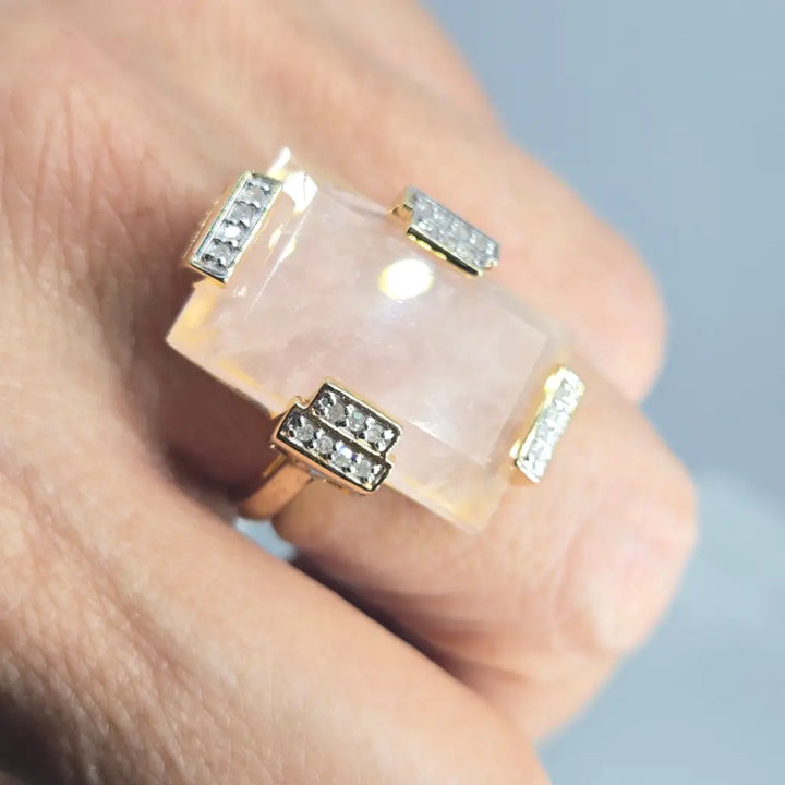 ?BLush’ Sz 9 Ring - Rose Quartz Zircon Stone 18k Gold Sterling