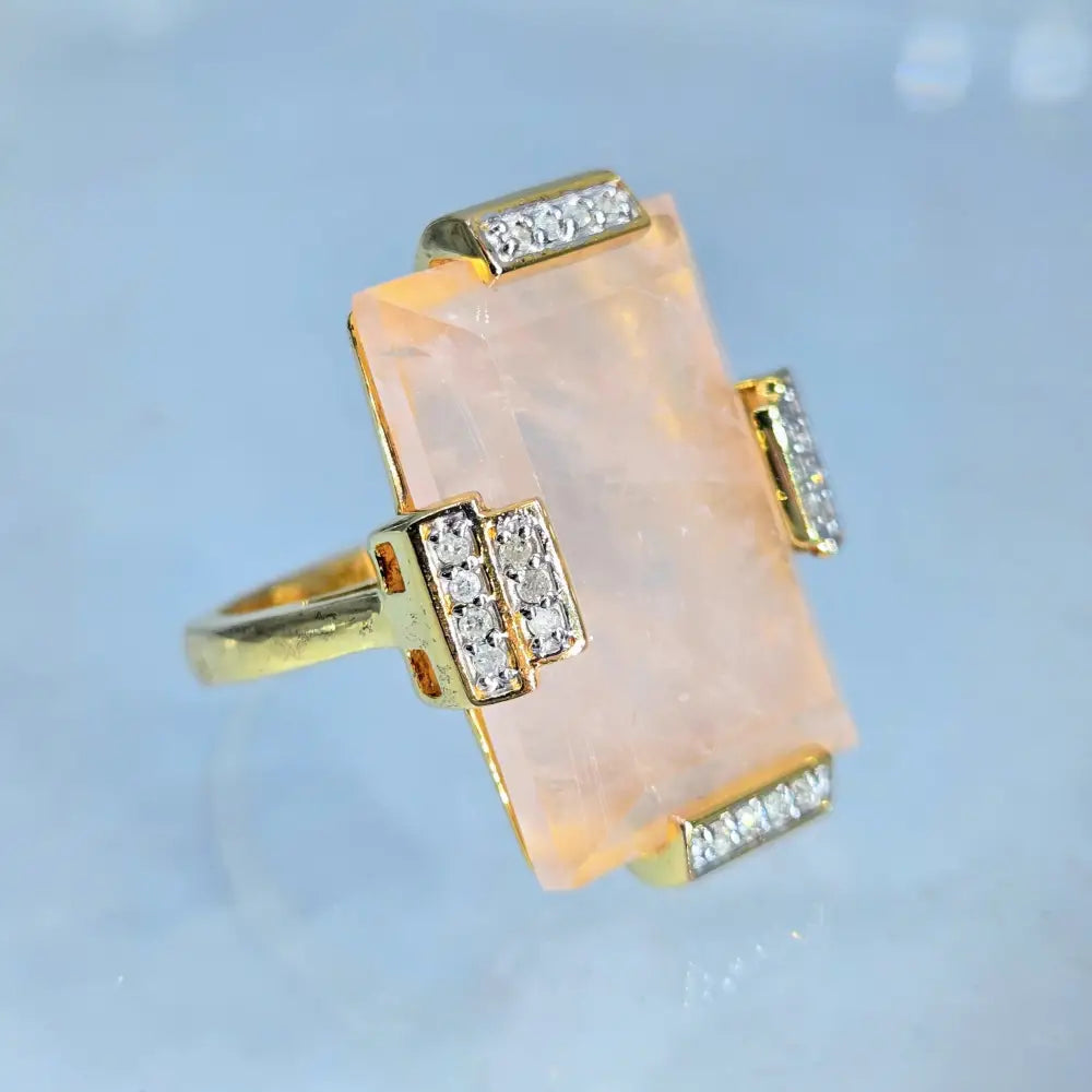 ?BLush’ Sz 9 Ring - Rose Quartz Zircon Stone 18k Gold Sterling