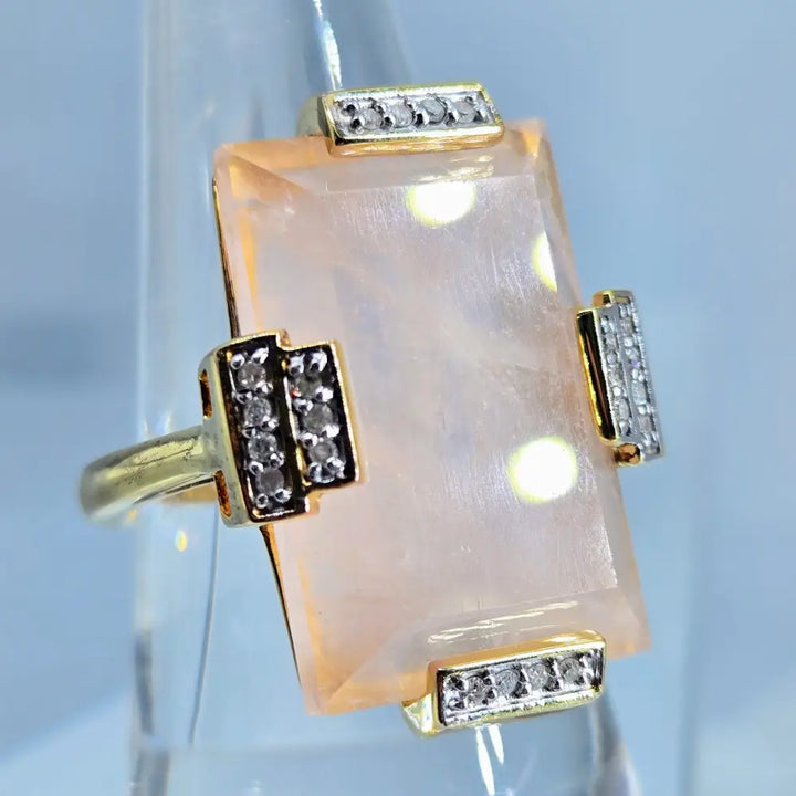?BLush’ Sz 9 Ring - Rose Quartz Zircon Stone 18k Gold Sterling